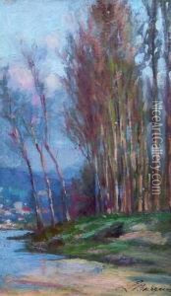 Hohe Baume Am Flussufer Oil Painting - Licinio Barzanti