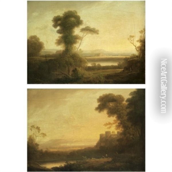 Landscapes Near Naples (pair) Oil Painting - John Rathbone