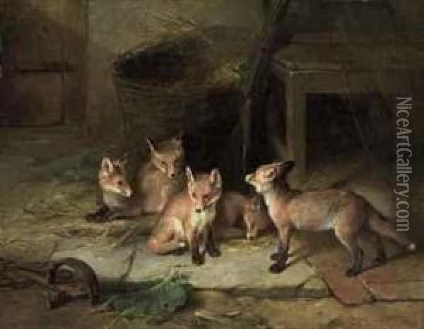 Fox Cubs Oil Painting - Walter Hunt