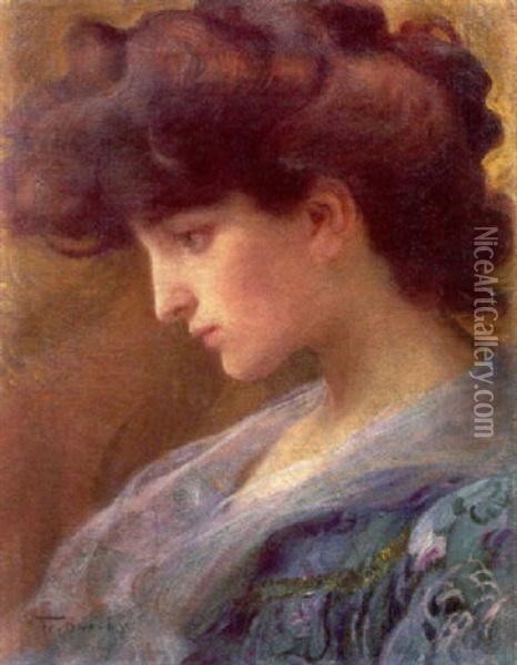A Young Beauty In Profile Oil Painting - Frantisek Dvorak