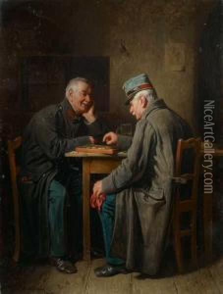 Zwei Veteranen Beim Brettspiel Oil Painting - Friedrich V. Malheim Friedlaender