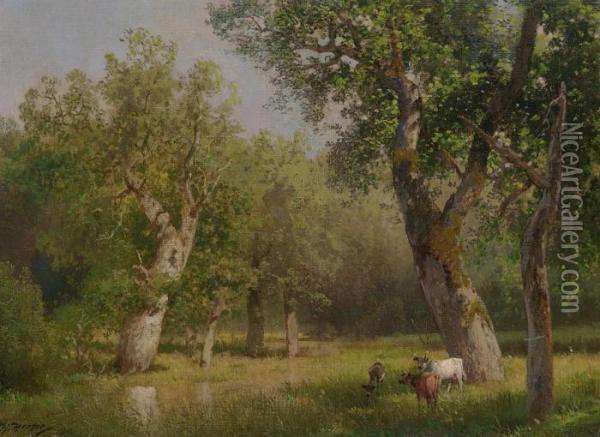 Pastoral Landscape With Cows Oil Painting - Herman Herzog