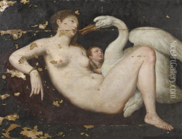 Leda And The Swan Oil Painting - Gillis Congnet the Elder