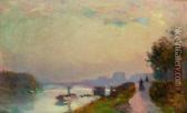 Promenade En Bord De Seine Oil Painting - Albert Lebourg