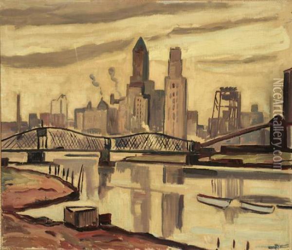 Waterfront, Newark Oil Painting - Edgar Hewitt Nye