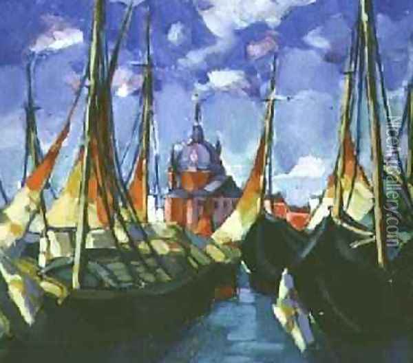 Sailing Boats in Venice 1922-3 Oil Painting - Konrad Magi