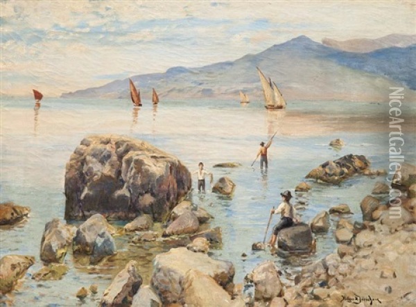 Fischerjungen In Der Bucht Capris Oil Painting - Holger Hvitfeldt Jerichau