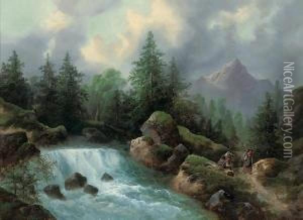 Resting By A Mountain Torrent Oil Painting - Carl Hasch