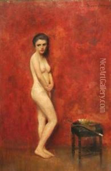Nudo Nello Studio Dell'artista Oil Painting - Luigi Serralunga