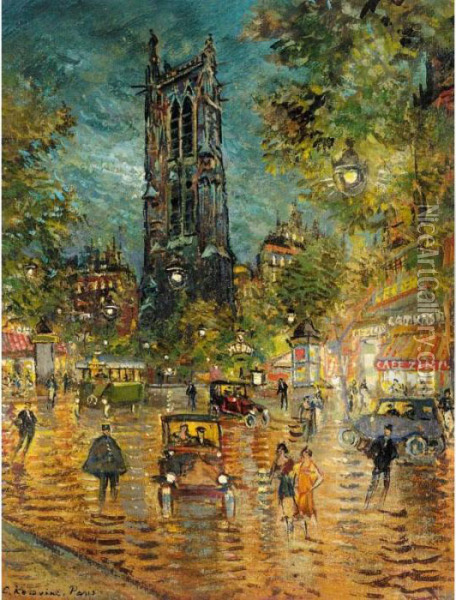 Tour Saint Jacques, Paris Oil Painting - Konstantin Alexeievitch Korovin
