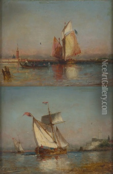 Gondoles Sur Fond De Venise (2 Works) Oil Painting - Paul Charles Emmanuel Gallard-Lepinay