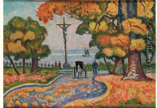 Promenade En Automne, Les Hauts De Honfleur Oil Painting - Henri Lienard De Saint-Delis