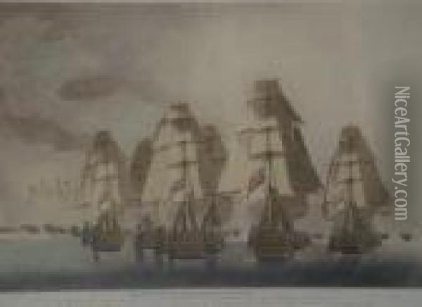 Battle Of Trafalgar, Rear Division Oil Painting - Robert Dodd
