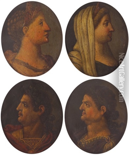 Set Of Four Cabinet Portraits Of Roman Emperors And Empresses Oil Painting - Otto Octavius van Veen