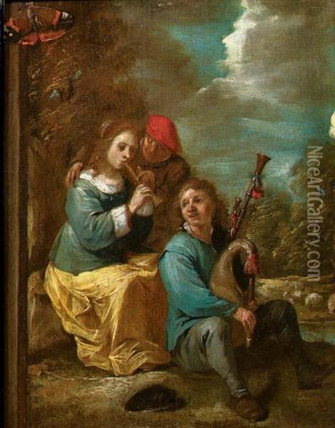 A Musical Company In A Landscape Oil Painting - David The Younger Teniers