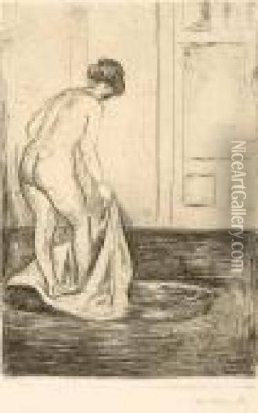 Woman Taking A Bath Oil Painting - Edvard Munch