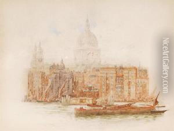 'st Paul's From Bankside' Oil Painting - Frederick E.J. Goff