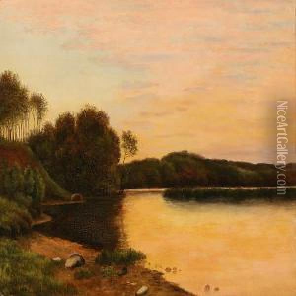 Summer Evening At The Silkeborg Lakes, Denmark Oil Painting - Anton Erik Ch. Thorenfeld