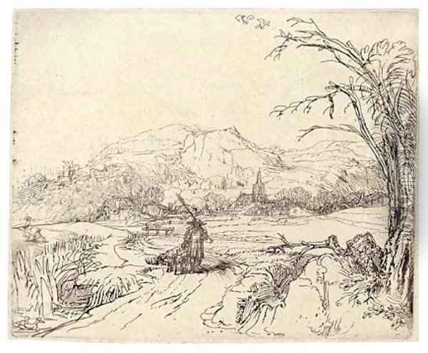 Landscape with a Sportsman and Dog Oil Painting - Rembrandt Van Rijn