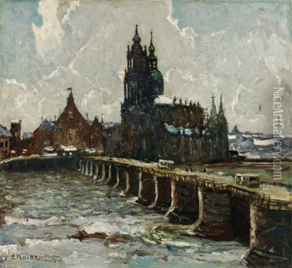Dresden - Blick Auf Augustusbrucke Und Hofkirche Oil Painting - Ernst Kolbe