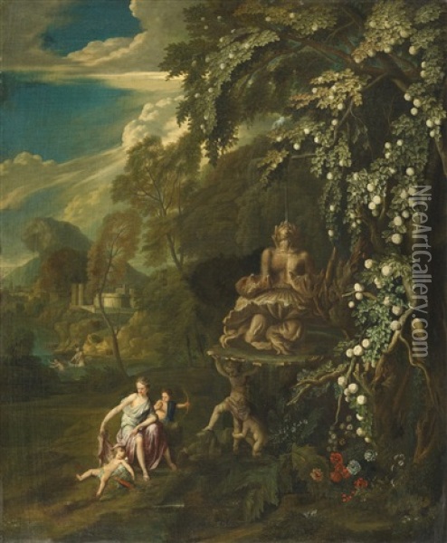 Classical Landscape With Mythological Figures Oil Painting - George Lambert