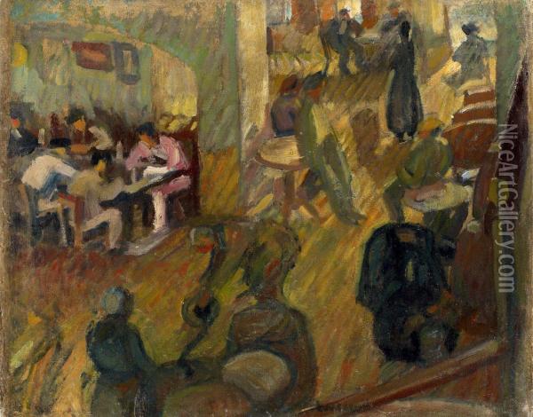 Le Cafe Oil Painting - Maurice Albert Loutreuil
