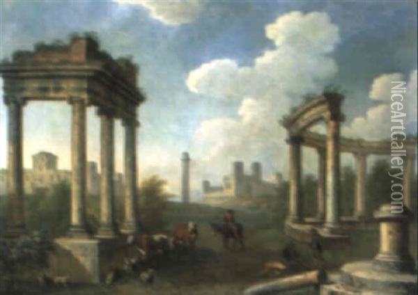 Landschaft Mit Romischen Ruinen Und Hirten Mit Ihrer Herde Oil Painting - Viviano Codazzi