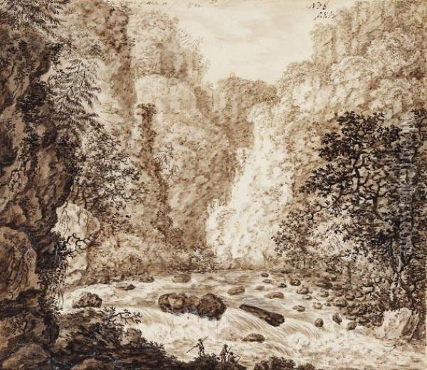 Wasserfall Der Bode Im Harz Oil Painting - Johann Leonhard Blank