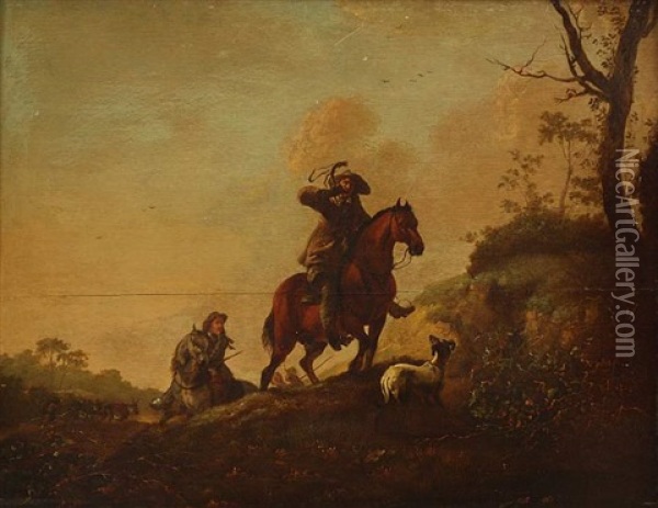 Landschaft Mit Berittenen Jagern Und Zahlreichen Tieren Oil Painting - Aelbert Cuyp