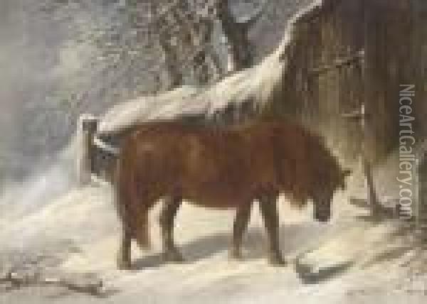 Seeking Shelter; And Guarding The Kill Oil Painting - Henry Charles Woollett