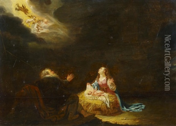 Die Heilige Familie, Von Engeln Beleuchtet Oil Painting - David Colyns