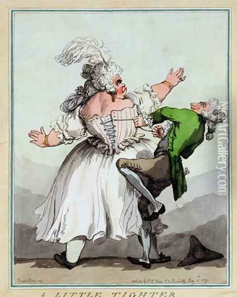 A Little Tighter, pub. by S.W. Fores, 1791 Oil Painting - Thomas Rowlandson