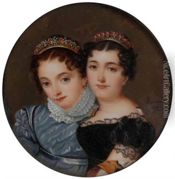 Portrait Des Princesses Zenaide Bonaparte Et De Sa Sur Charlotte Oil Painting - Edme Rousseau