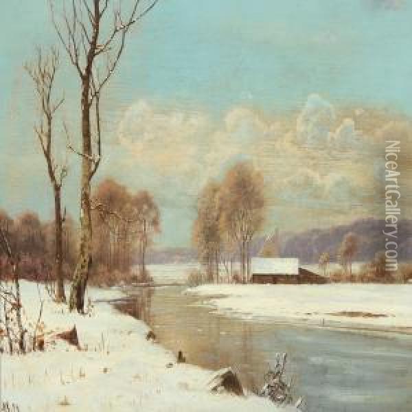 Wintry Landscape With A Stream Oil Painting - Alexander Schmidt