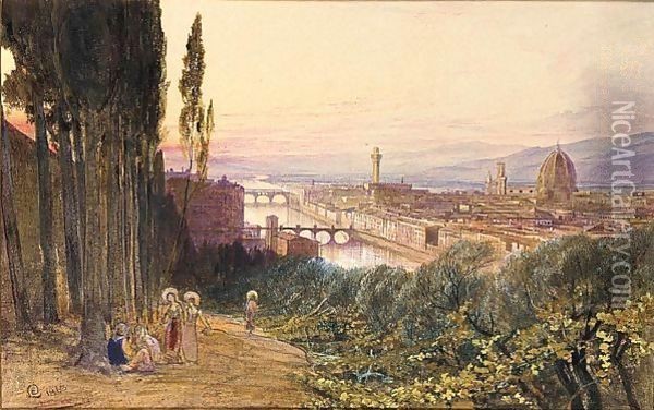 View Of Florence From San Miniato Oil Painting - Edward Lear