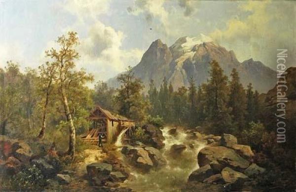 Sagerei An Wildbach. Oil Painting - Josef Thoma