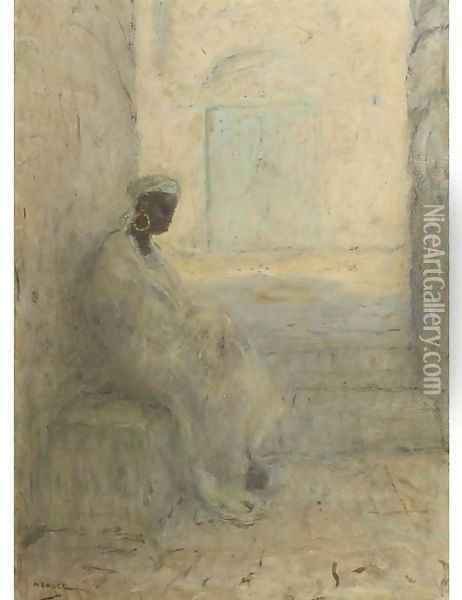 An Arabian woman sitting in the shade Oil Painting - Marius Bauer