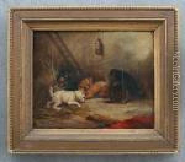 4 Terriers Ratting Oil Painting - George Armfield