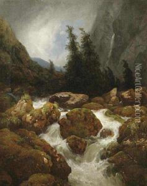 A Mountain Brook Oil Painting - Johann Novopacky