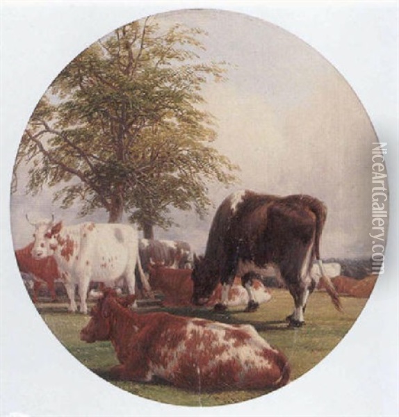 Cattle Beneath Trees Oil Painting - Thomas Baker
