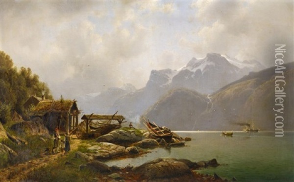 Norwegischer Fjord Oil Painting - Johannes Bartholomaeus Duntze