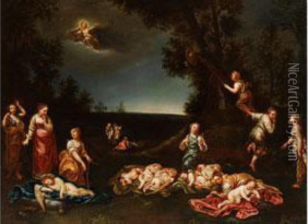 Die Entwaffnung Der Schlafenden Amoretten Oil Painting - Giuseppe Maria Crespi