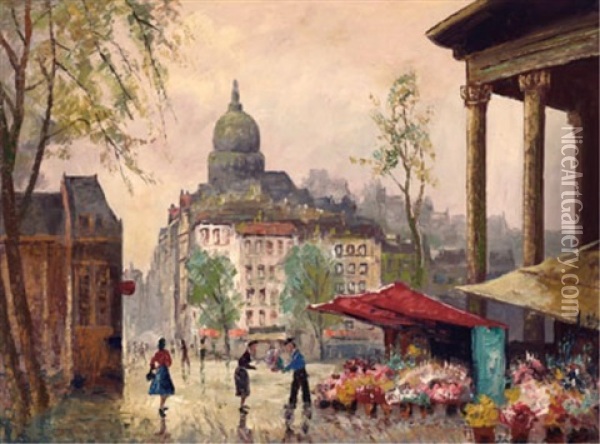 Parisian Flower Market Oil Painting - Georgi Alexandrovich Lapchine