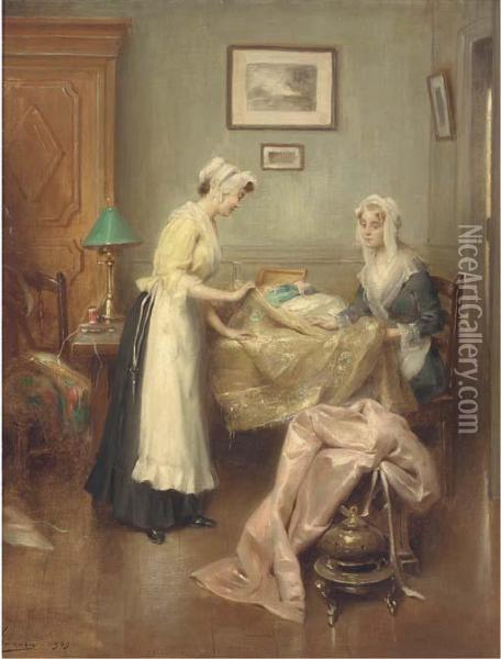 A Meeting With The Dressmaker Oil Painting - Henri Adriene Tanoux