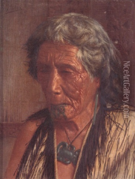Memories - Rakapa Au Anawa Chieftainess Oil Painting - Charles Frederick Goldie