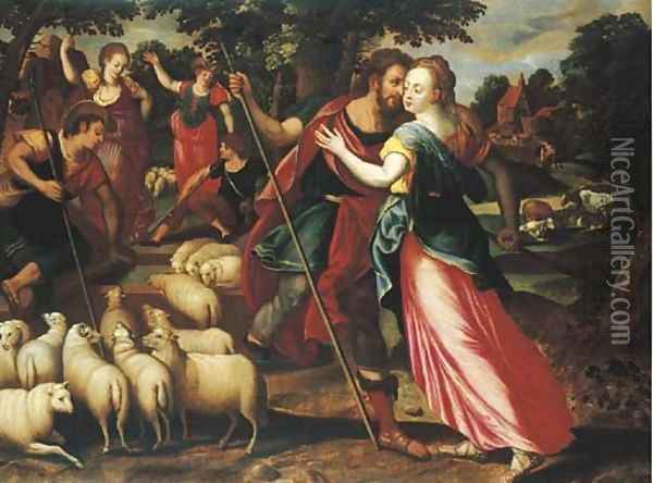 Jacob and Rachel at the Well Oil Painting - Maerten De Vos