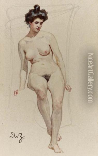 Nudo Femminile Seduto Oil Painting - Achille Beltrame