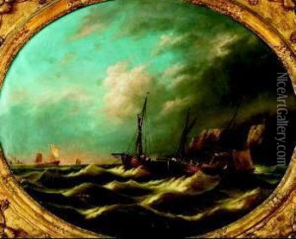 Veduta Di Marina Con Imbarcazioni Oil Painting - Franz Jakobus Van Den Bliik