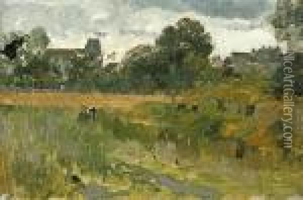 Landscape With Houses Oil Painting - Theodore Robinson