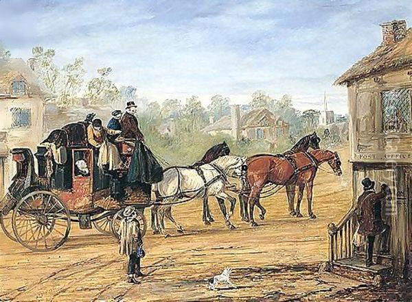 The Hull To London Royal Mail Stopping At A Country Post Office Oil Painting - Henry Alken